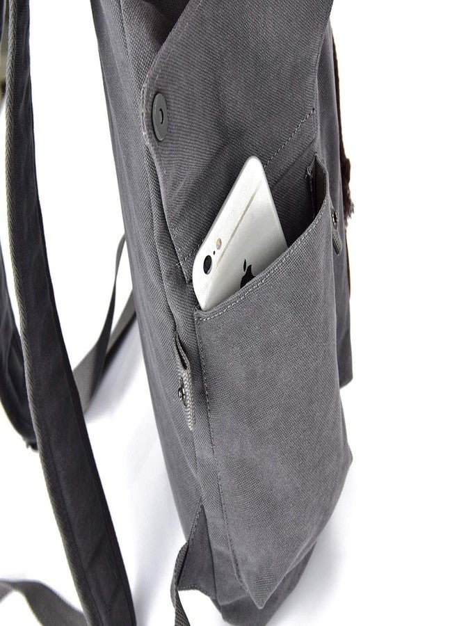 FH Canvas Backpack Vintage Backpack Grey Daypack for Men Women Laptop Travel Rucksack - Image 3