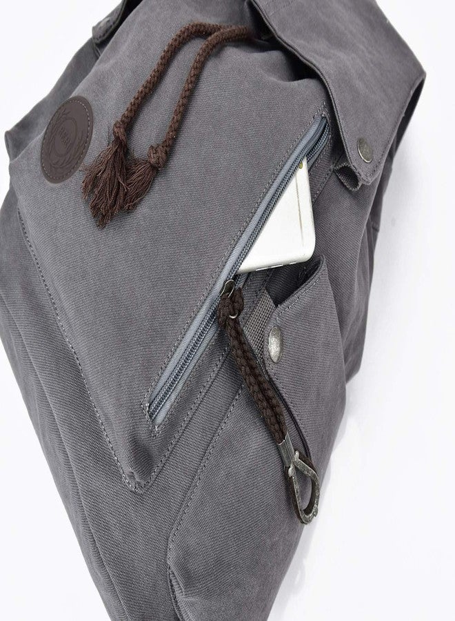 FH Canvas Backpack Vintage Backpack Grey Daypack for Men Women Laptop Travel Rucksack - Image 2