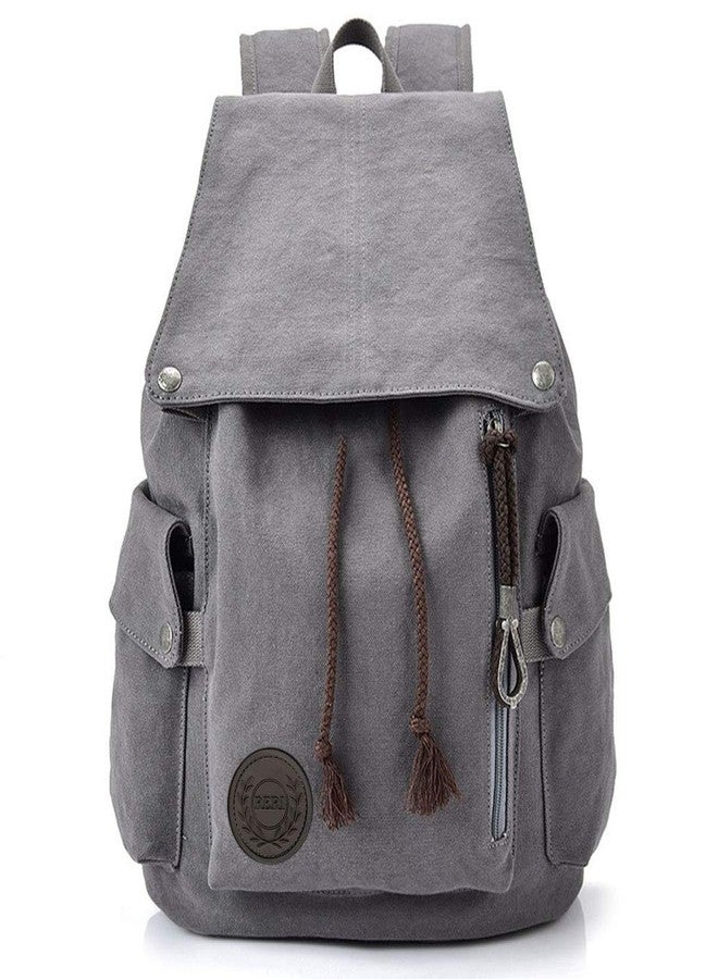 FH Canvas Backpack Vintage Backpack Grey Daypack for Men Women Laptop Travel Rucksack - Image 1