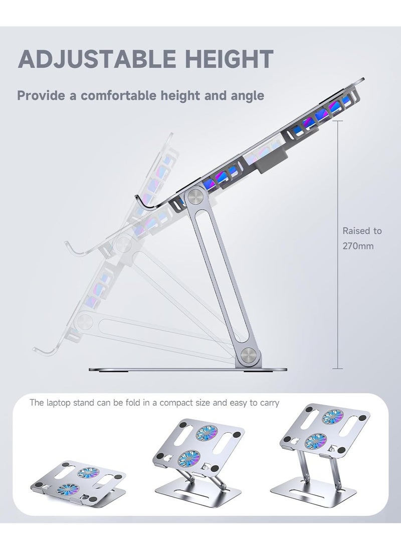 FLOWING Portable Laptop Holder with Cooling Fan Height Adjustable Ergonomic Computer Stand for Desk Compatible with 9-15.6 inch Laptops Silvery  - Image 3