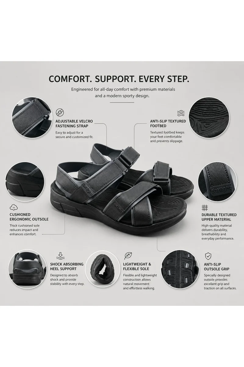 Feet First Men’s Sports Sandals with Adjustable Velcro Straps – Lightweight Comfort Outdoor Walking Sandals