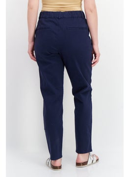 Tchibo Women Slim Fit Plain Dress Pants, Navy Blue  - Image 3