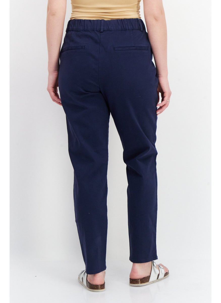Tchibo Women Slim Fit Plain Dress Pants, Navy Blue  - Image 3
