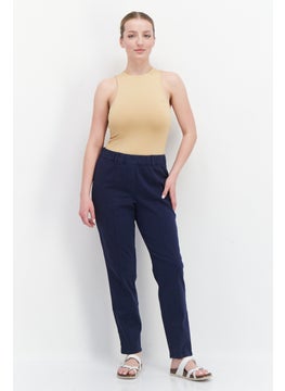Tchibo Women Slim Fit Plain Dress Pants, Navy Blue  - Image 2