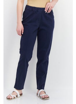 Tchibo Women Slim Fit Plain Dress Pants, Navy Blue  - Image 1