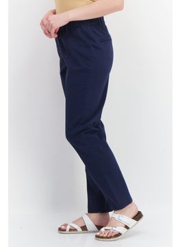 Tchibo Women Slim Fit Plain Dress Pants, Navy Blue  - Image 4