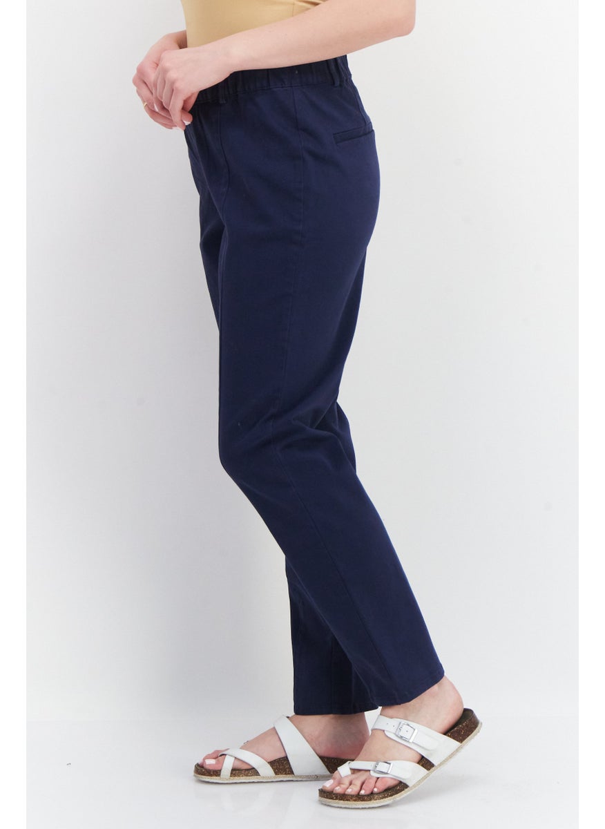 Tchibo Women Slim Fit Plain Dress Pants, Navy Blue  - Image 4