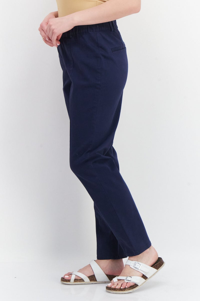 Tchibo Women Slim Fit Plain Dress Pants, Navy Blue - Image 4