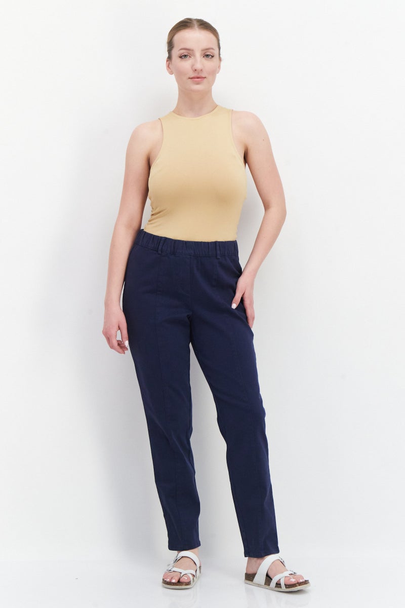 Tchibo Women Slim Fit Plain Dress Pants, Navy Blue - Image 2