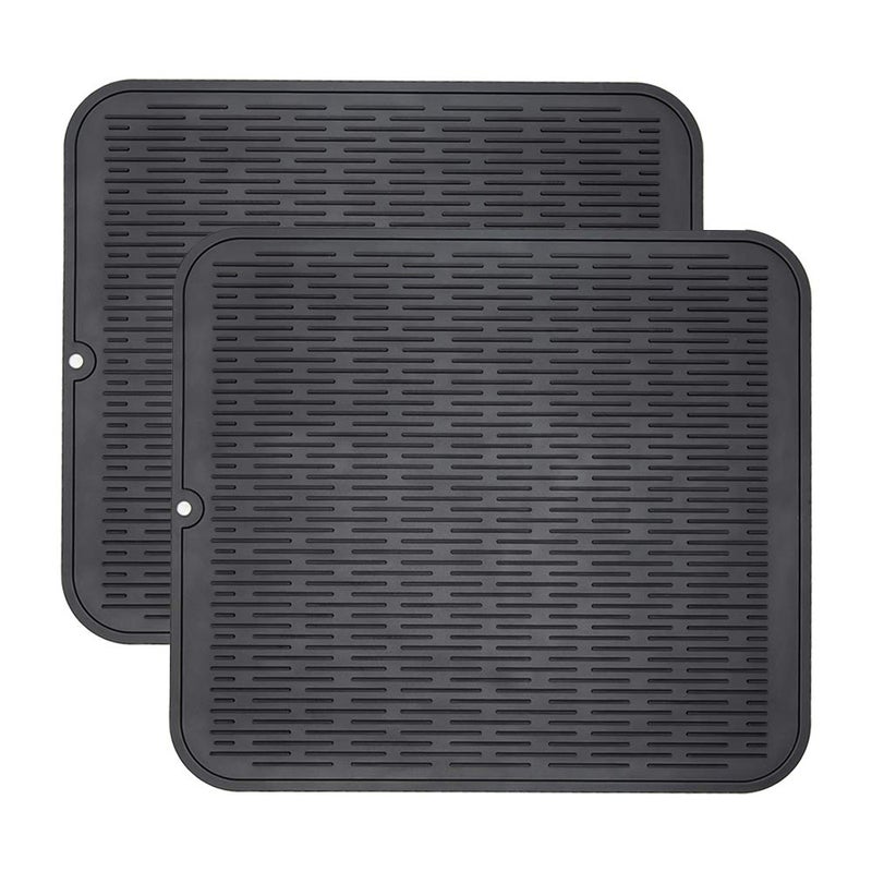 ZLR Large Silicone Dish Drying Mat 16 x 18 XL Heavy Duty Drainboard Mat for Pots Pans Family Loads Heat Resistant Trivet Counter Protector Easy Clean Black