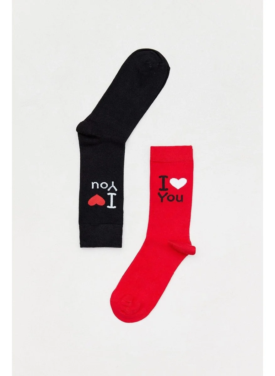 Dode Flora Lover Socks with Written Socket Socks 2 Pcs