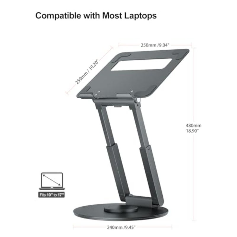 Telescopic Laptop Stand for Desk with 360° Swivel Base, Sit to Stand, Height Adjustable, Portable Riser Holder for Good Posture, Compatible with MacBook Pro, All Laptops 10-17 - Image 4