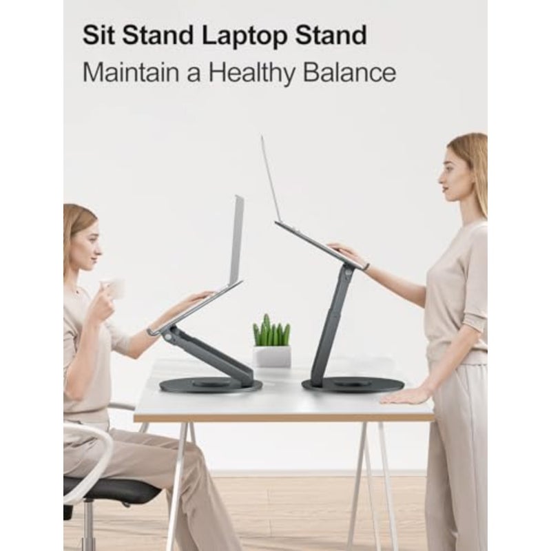 Telescopic Laptop Stand for Desk with 360° Swivel Base, Sit to Stand, Height Adjustable, Portable Riser Holder for Good Posture, Compatible with MacBook Pro, All Laptops 10-17 - Image 3