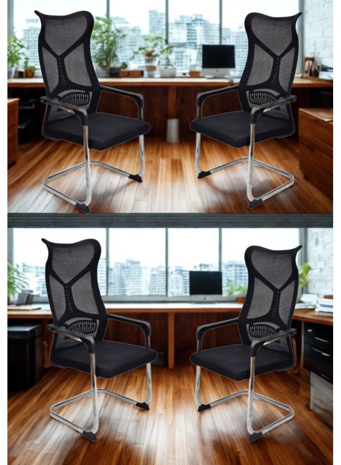SMART HOME Ergonomic office chair set of 4, fixed computer chair, meeting chair, visitor training and conference chair, polyurethane padded mesh office chair  - Image 1