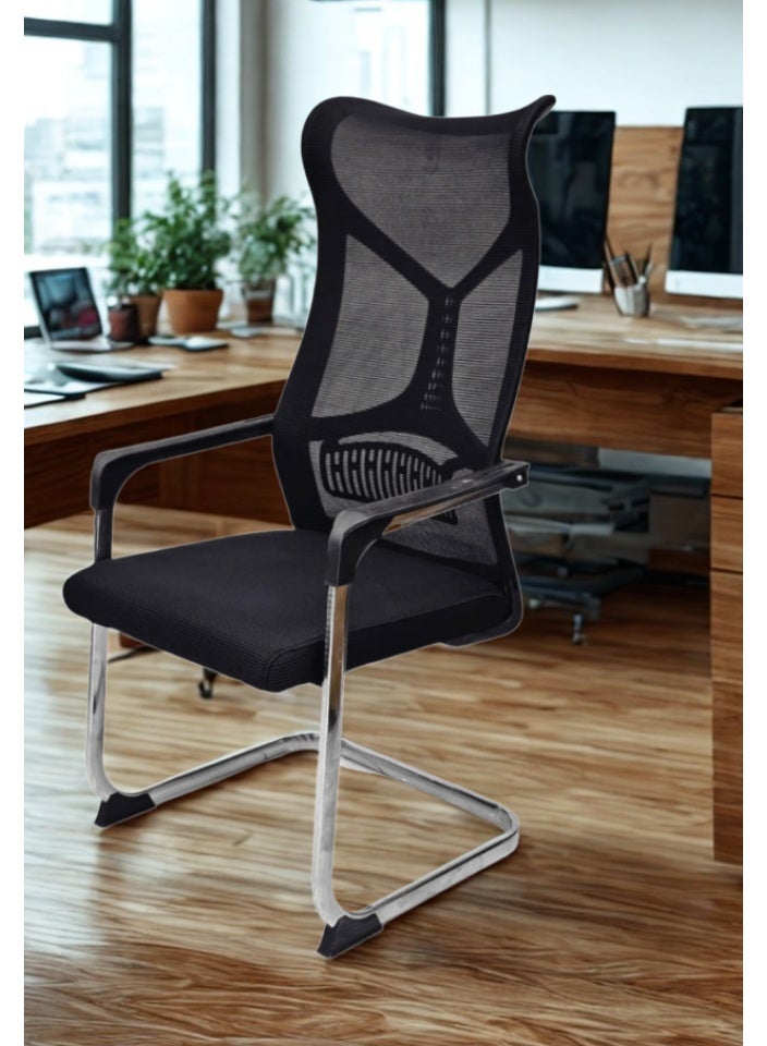 SMART HOME Ergonomic office chair set of 4, fixed computer chair, meeting chair, visitor training and conference chair, polyurethane padded mesh office chair  - Image 2
