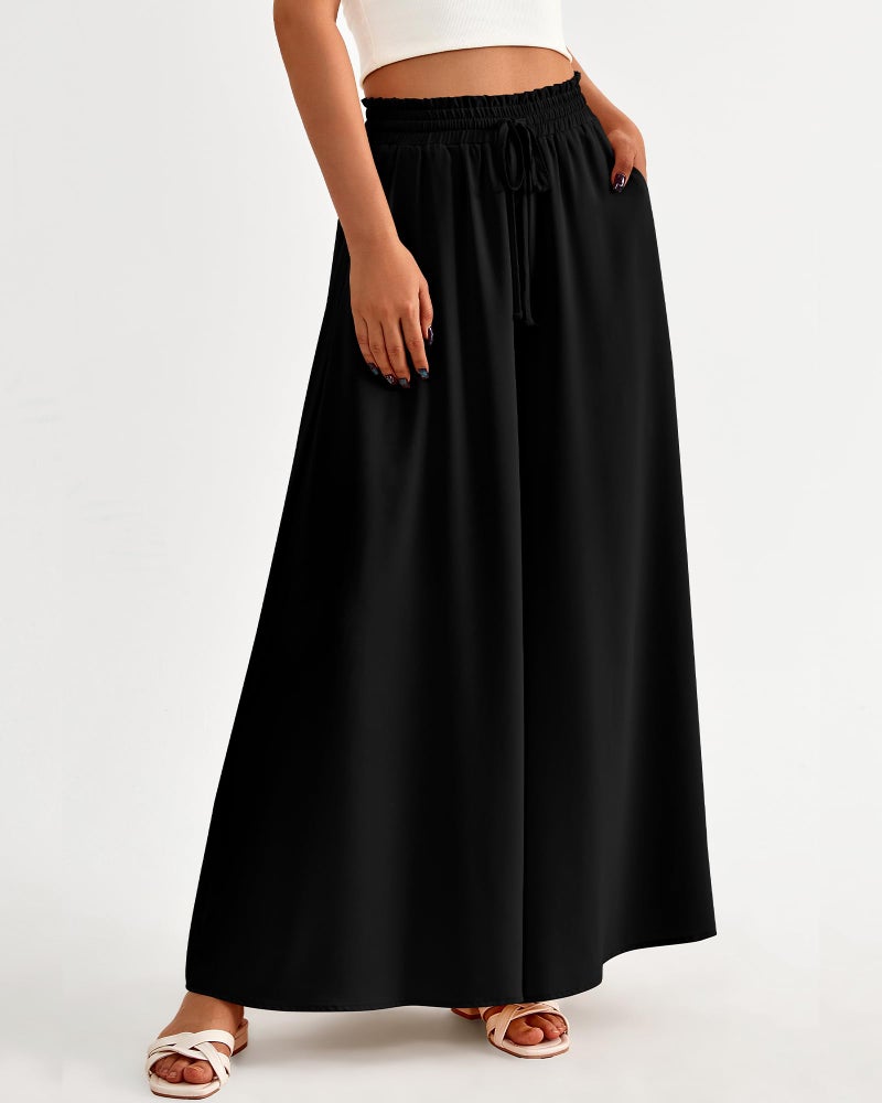 BTFBM Women Casual High Waist Wide Leg Pants 2025 Summer Fall Long Palazzo Pants Pocket Lounge Vacation Beach Trousers(Solid Black, Medium) - Image 2