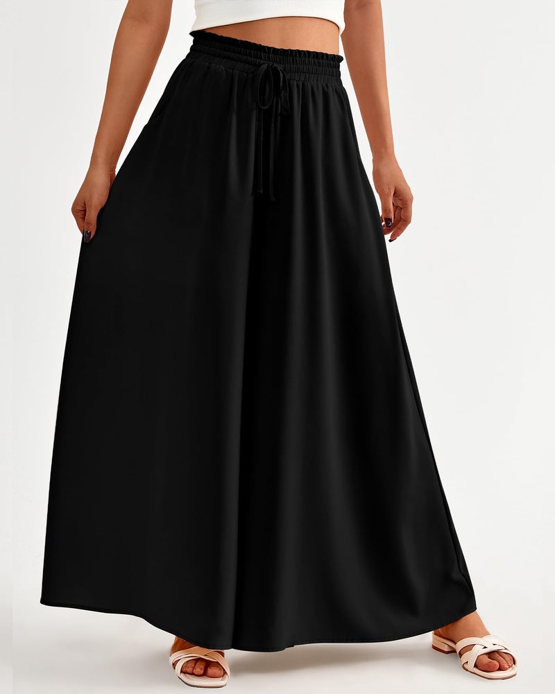 BTFBM Women Casual High Waist Wide Leg Pants 2025 Summer Fall Long Palazzo Pants Pocket Lounge Vacation Beach Trousers(Solid Black, Medium) - Image 4