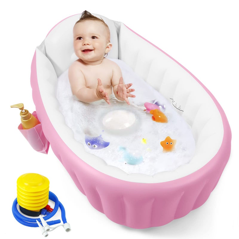 PandaEar Baby Inflatable Bathtub, Portable Travel Baby Infant Bath Tub Toddler Bathtub with Air Pump, Foldable Non-Slip Shower Basin Mini Air Swimming Pool for Newborn (Pink) - Image 1