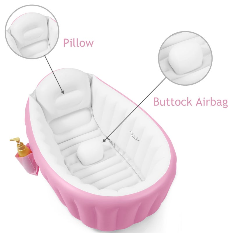 PandaEar Baby Inflatable Bathtub, Portable Travel Baby Infant Bath Tub Toddler Bathtub with Air Pump, Foldable Non-Slip Shower Basin Mini Air Swimming Pool for Newborn (Pink) - Image 4