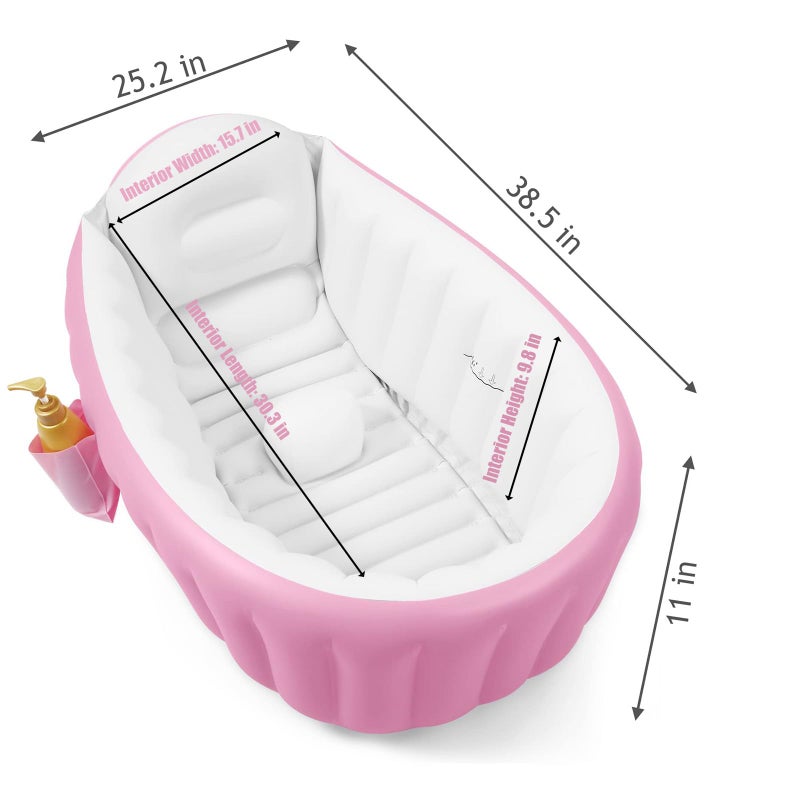 PandaEar Baby Inflatable Bathtub, Portable Travel Baby Infant Bath Tub Toddler Bathtub with Air Pump, Foldable Non-Slip Shower Basin Mini Air Swimming Pool for Newborn (Pink) - Image 2