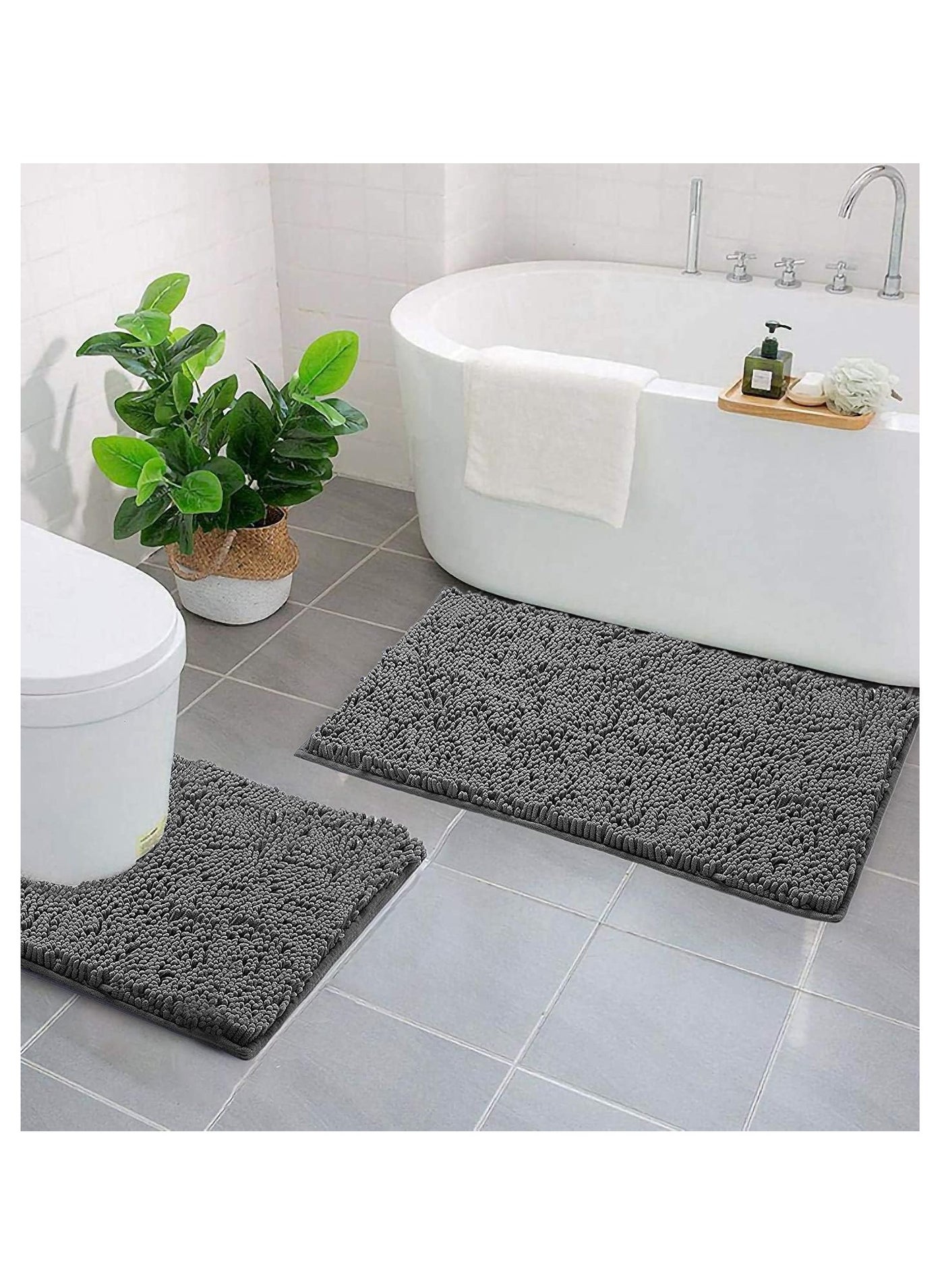 Bathroom Rugs Bath Mat Non Slip Fluffy Soft Plush Microfiber Shower Carpet Rug Washable Non-Slip Carpet Mat for Bathroom Floor 50 By 80 CM Long 2 Packs Dark Grey.
