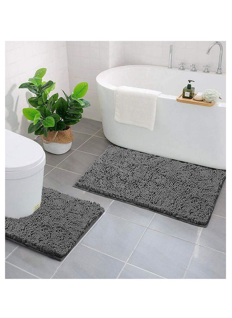 TYCOM Bathroom Rugs Bath Mat Non Slip Fluffy Soft Plush Microfiber Shower Carpet Rug Washable Non-Slip Carpet Mat for Bathroom Floor 50 By 80 CM Long 2 Packs Dark Grey.  - Image 1
