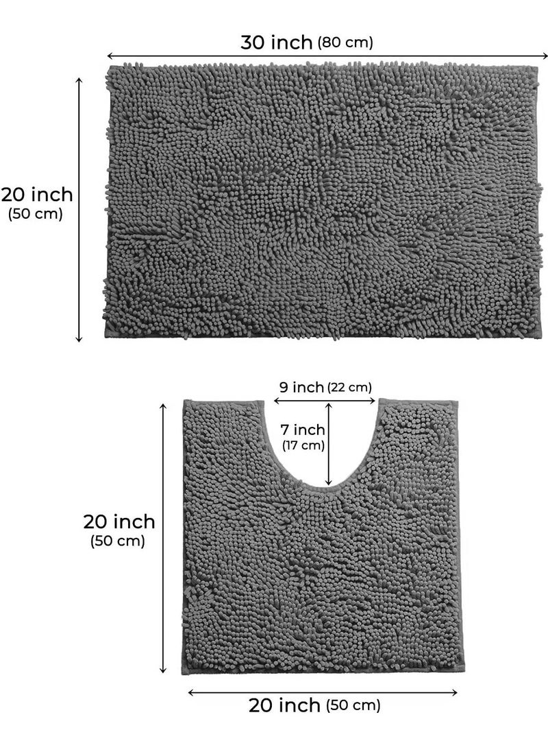 TYCOM Bathroom Rugs Bath Mat Non Slip Fluffy Soft Plush Microfiber Shower Carpet Rug Washable Non-Slip Carpet Mat for Bathroom Floor 50 By 80 CM Long 2 Packs Dark Grey.  - Image 2