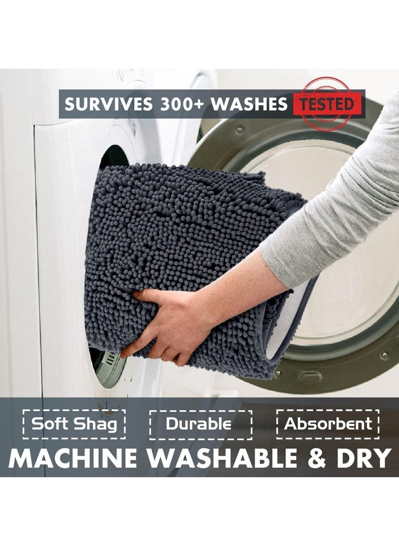 TYCOM Bathroom Rugs Bath Mat Non Slip Fluffy Soft Plush Microfiber Shower Carpet Rug Washable Non-Slip Carpet Mat for Bathroom Floor 50 By 80 CM Long 2 Packs Dark Grey.  - Image 3
