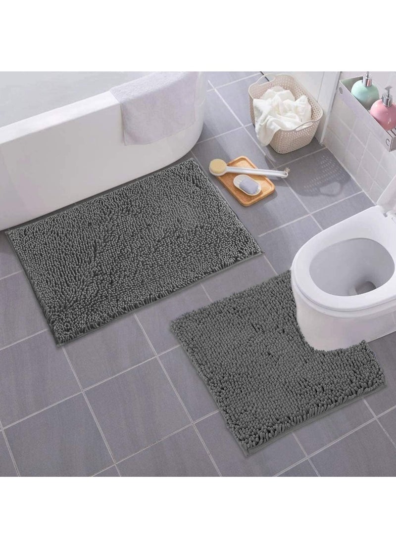 TYCOM Bathroom Rugs Bath Mat Non Slip Fluffy Soft Plush Microfiber Shower Carpet Rug Washable Non-Slip Carpet Mat for Bathroom Floor 50 By 80 CM Long 2 Packs Dark Grey.  - Image 4