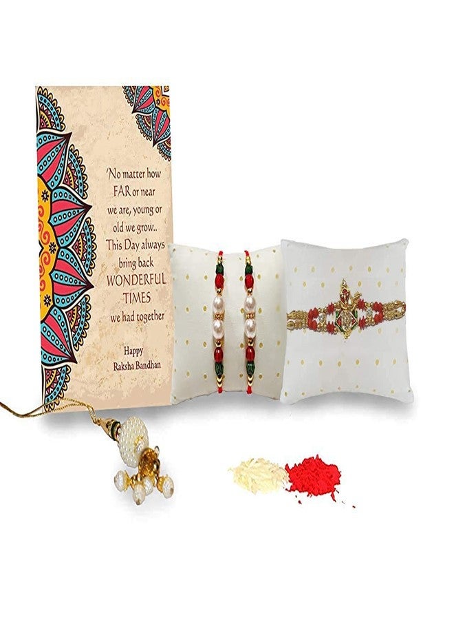 Ivaan OM/Swastik Rakhi with Roli & Chawal, Greeting Card (Complimentary) for Rakhsha Bandhan | Brother | Bhaiya | Bro. - Set of 5 - Image 1