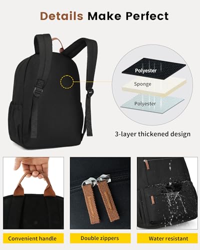 Vorspack Backpack for Men and Women - Lightweight Backpack Classical Basic Bookbag with Multi-pockets Casual Daypack for College Workplace Travel - Black - Image 5