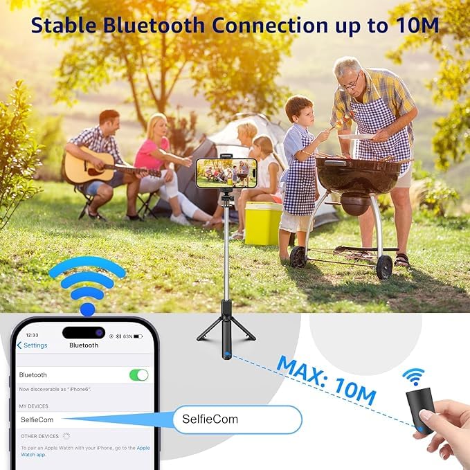 SooPii Bluetooth Selfie Stick Tripod for Phones & Action Cameras – Extendable, Foldable, 360° Rotation, with Detachable Wireless Remote, Compatible with All Smart Phones. - Image 5