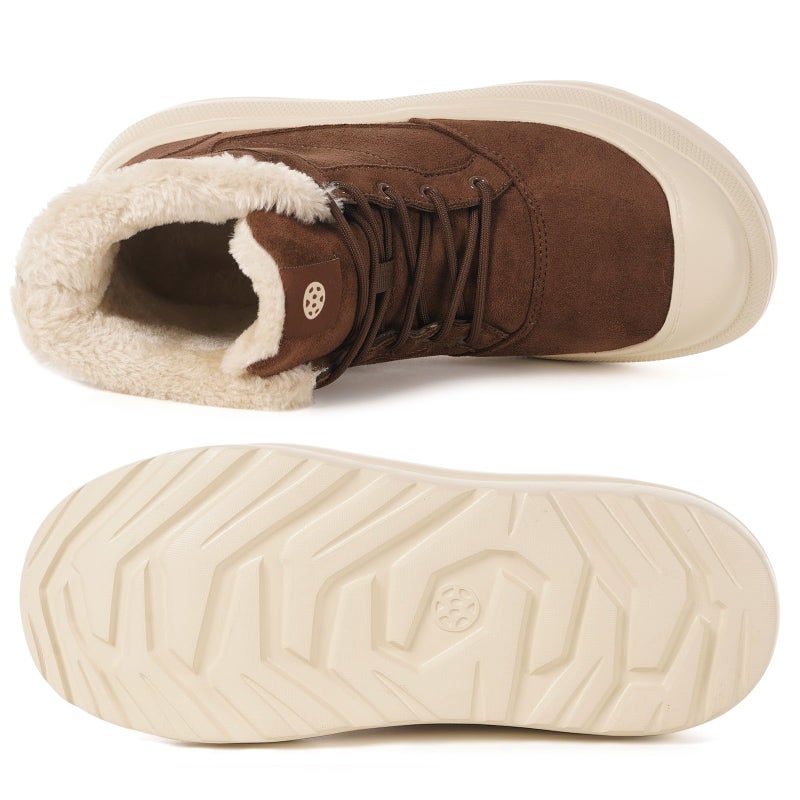 Eagsouni Womens Mens Winter Snow Boots Warm Fur Lined Ankle Booties Water Resistant Suede Leather Platform Shoes Lace Up Outdoor Sneakers,Coffee,45 - Image 4