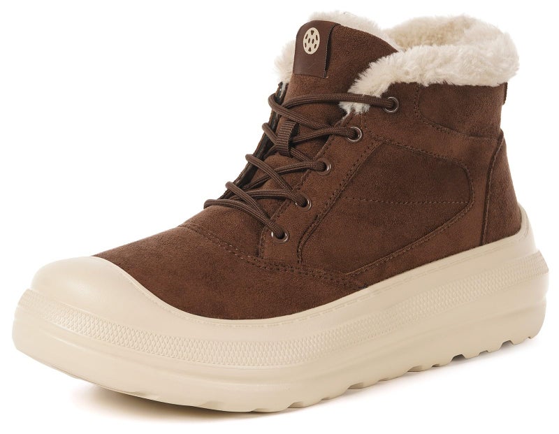 Eagsouni Womens Mens Winter Snow Boots Warm Fur Lined Ankle Booties Water Resistant Suede Leather Platform Shoes Lace Up Outdoor Sneakers,Coffee,45 - Image 1