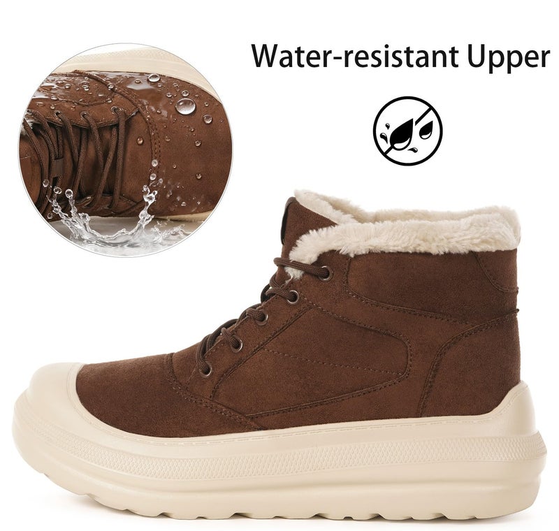 Eagsouni Womens Mens Winter Snow Boots Warm Fur Lined Ankle Booties Water Resistant Suede Leather Platform Shoes Lace Up Outdoor Sneakers,Coffee,45 - Image 3