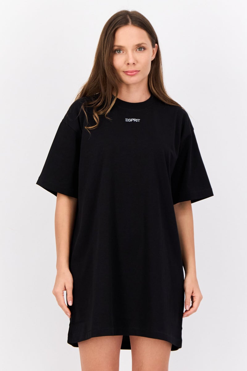 ESPRIT Women Embroidered Logo Shirt Dress, Black - Image 1