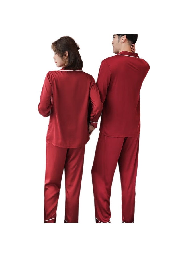 YUZHAOLIN Couple'S Pajamas, Men'S Red Long-Sleeve, Women'S Autumn And Winter Wedding, Men'S Zodiac Year, Newlywed, Faux Silk, Home Wear Set - Image 2