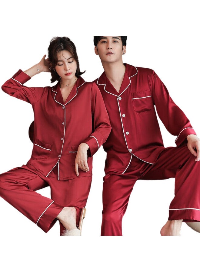 YUZHAOLIN Couple'S Pajamas, Men'S Red Long-Sleeve, Women'S Autumn And Winter Wedding, Men'S Zodiac Year, Newlywed, Faux Silk, Home Wear Set - Image 3