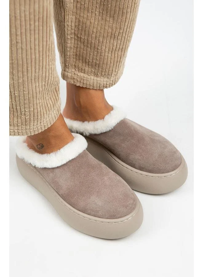 Manijero Miranda Women's Genuine Leather Flat Fur-Lined Mink Slippers - Brown