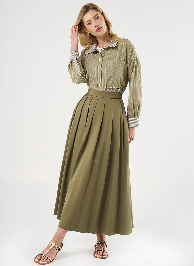 Kayra High-Waisted Pleated Skirt Olive Green
