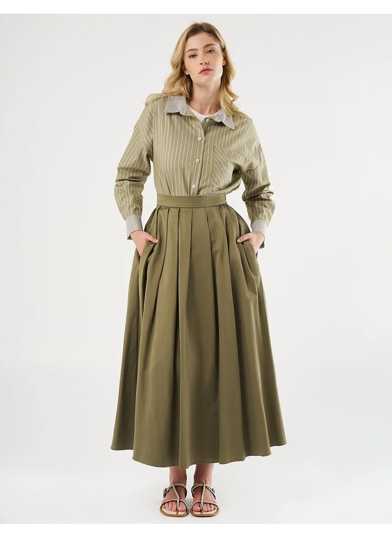 Kayra High-Waisted Pleated Skirt Olive Green