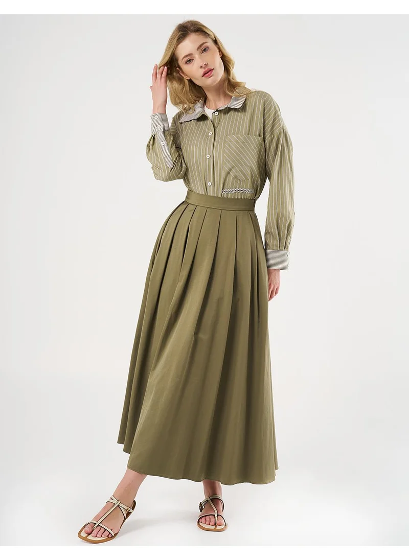Kayra High-Waisted Pleated Skirt Olive Green