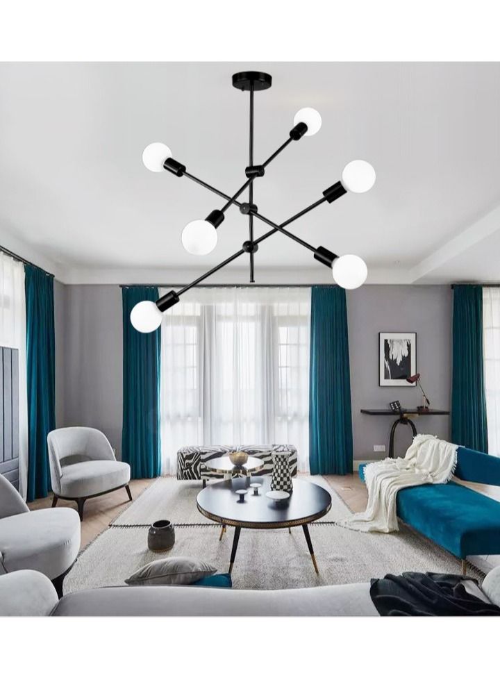 Rotating Black Sputnik Household Led Modern Metal Chandelier 6 Heads for Living Room Decor Loft Pendant Lights  - Image 1