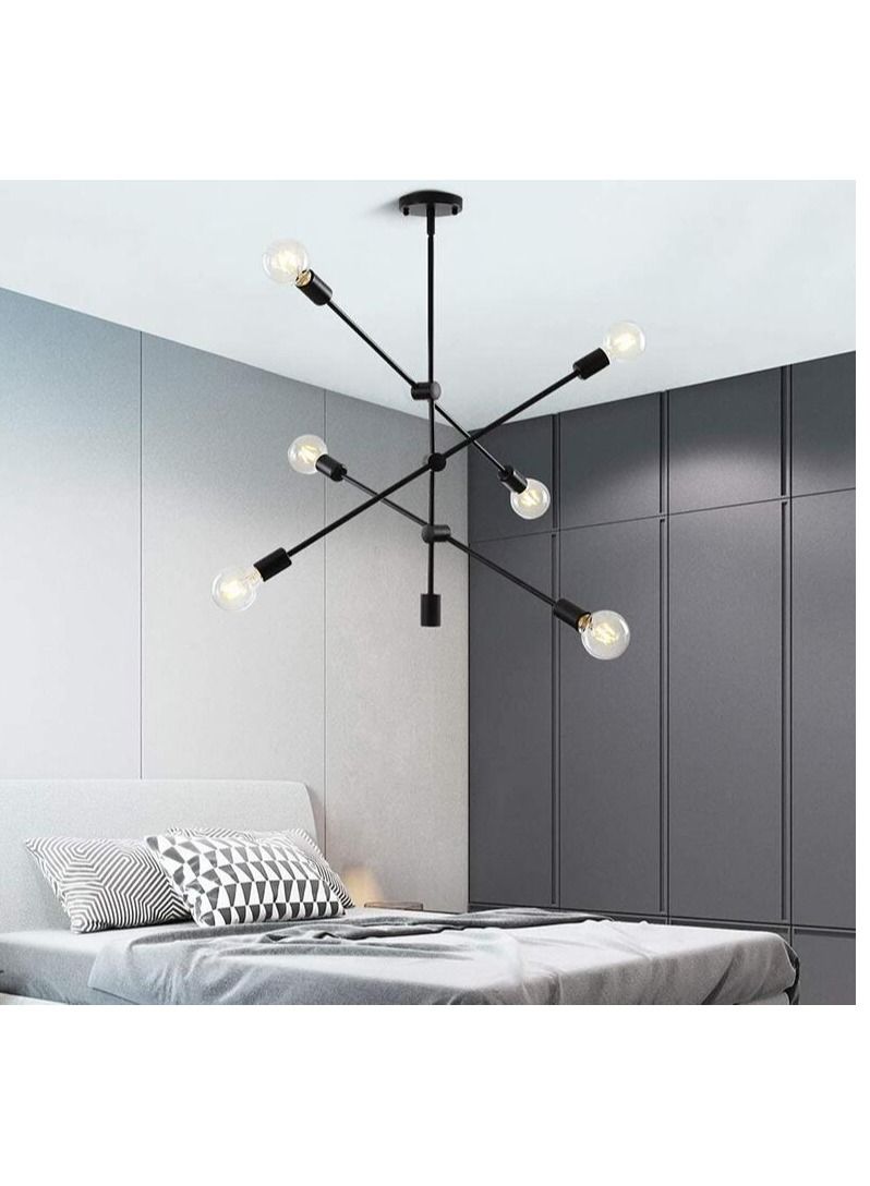 Rotating Black Sputnik Household Led Modern Metal Chandelier 6 Heads for Living Room Decor Loft Pendant Lights  - Image 2