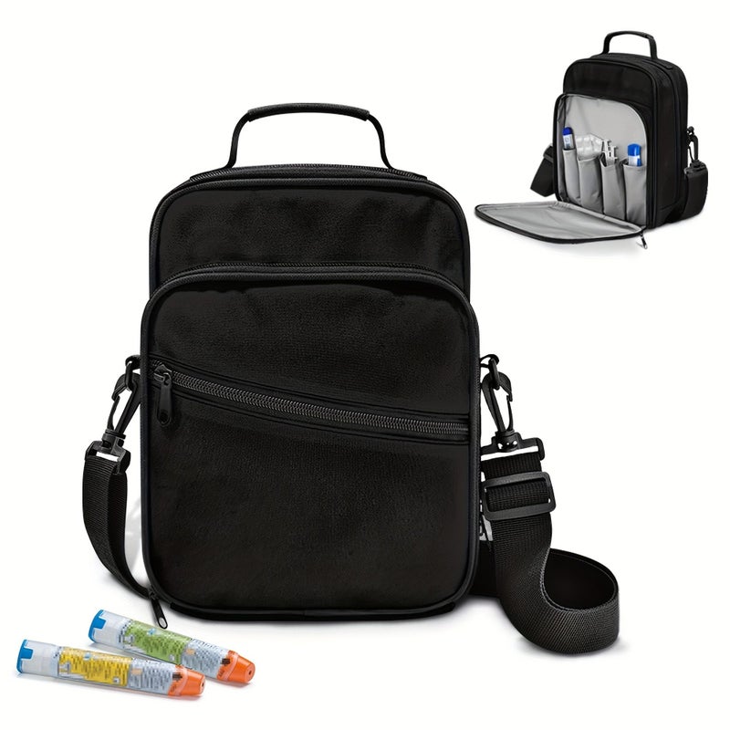 Black Diabetic Supplies Carrying Case Portable Insulin Cooler Bag with Compartments - Image 5