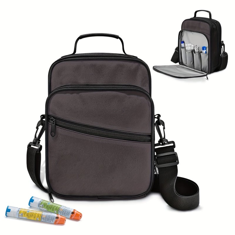 Black Diabetic Supplies Carrying Case Portable Insulin Cooler Bag with Compartments - Image 1