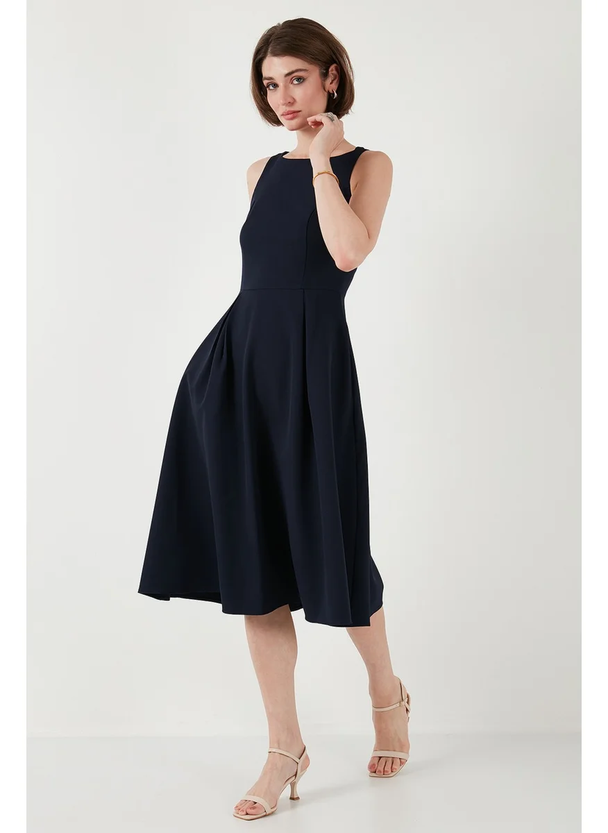 Lela Crew Neck Regular Fit Pocket Pleated Midi Dress Women's Dress 6051963