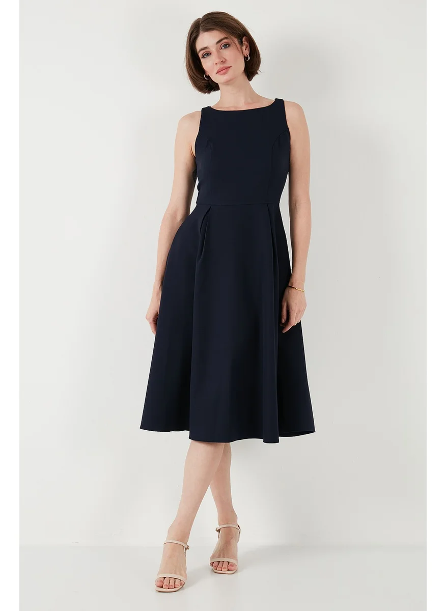 Lela Crew Neck Regular Fit Pocket Pleated Midi Dress Women's Dress 6051963