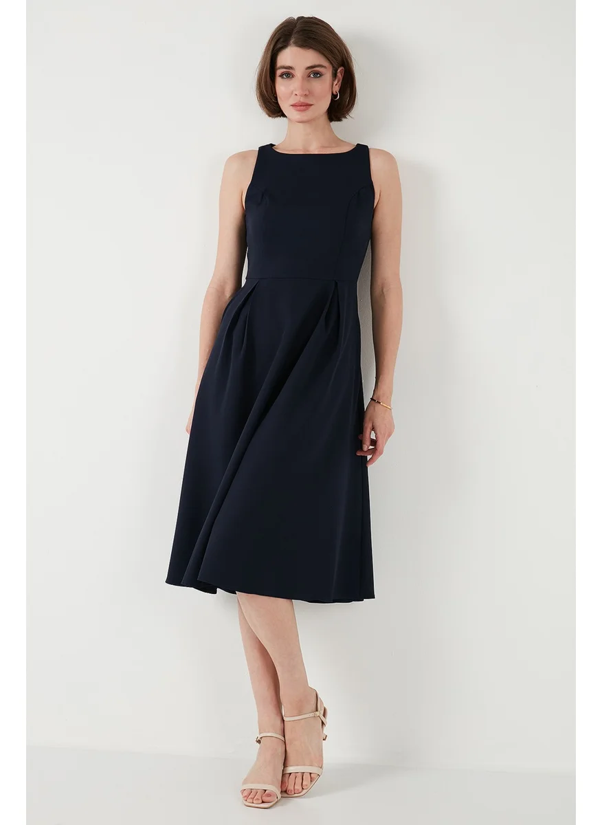 Lela Crew Neck Regular Fit Pocket Pleated Midi Dress Women's Dress 6051963