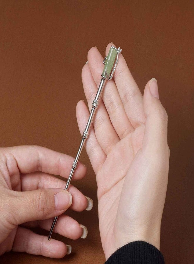vinsiora Bamboo-Shaped Hairpin Silver Plated with Synthetic Turquoise Chinese Style Elegant Vintage Women Hair Accessory for Hanfu and Daily Wear - Image 4